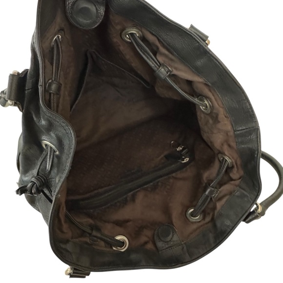 Cole Haan Drawstring Hobo Bag Black Leather Large Shoulder Bag Silver Hardware - Picture 12 of 16